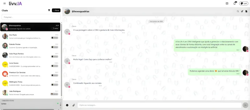 Caixa de entrada unificada de conversas do WhatsApp na livv.IA